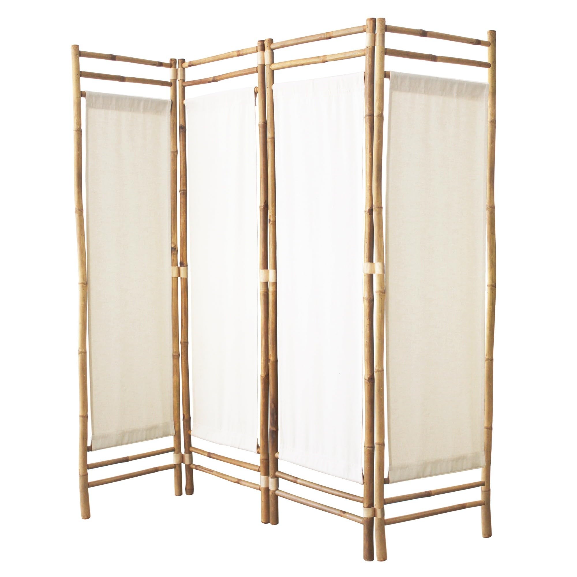 Box & Beyond biombo de Interior - 160 x 160 cm - Separador de ambientes en Lona y bambú Natural - 4 Paneles - biombo para Dormitorio, salón - Mampara móvil