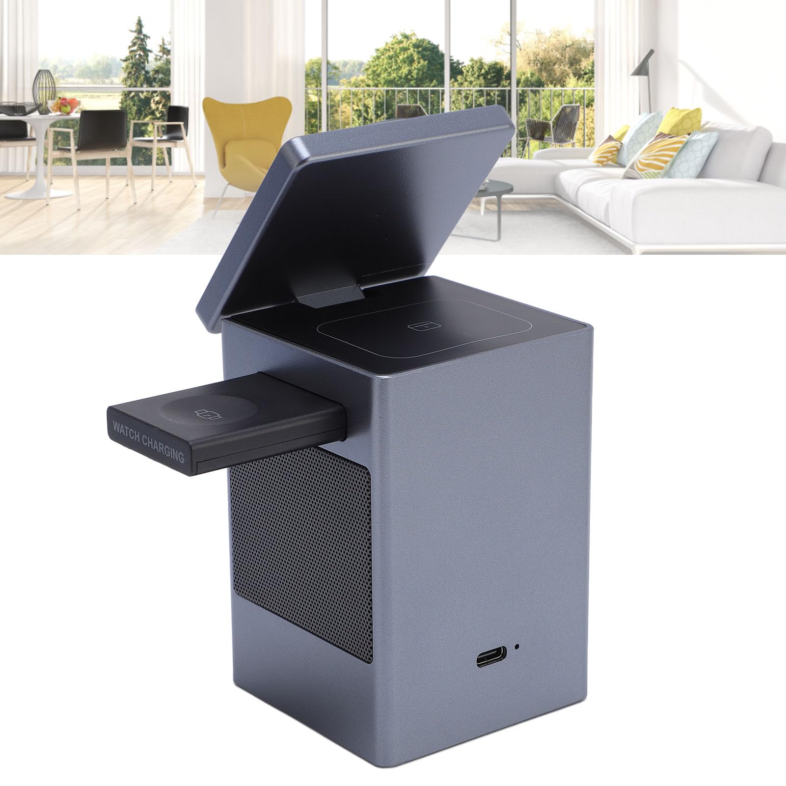 6 en 1 Station de Charge sans Fil avec Alarme à LED Charger de Téléphone Portable Magnétique BT 5.3 Anti-interférence pour Le Téléphone