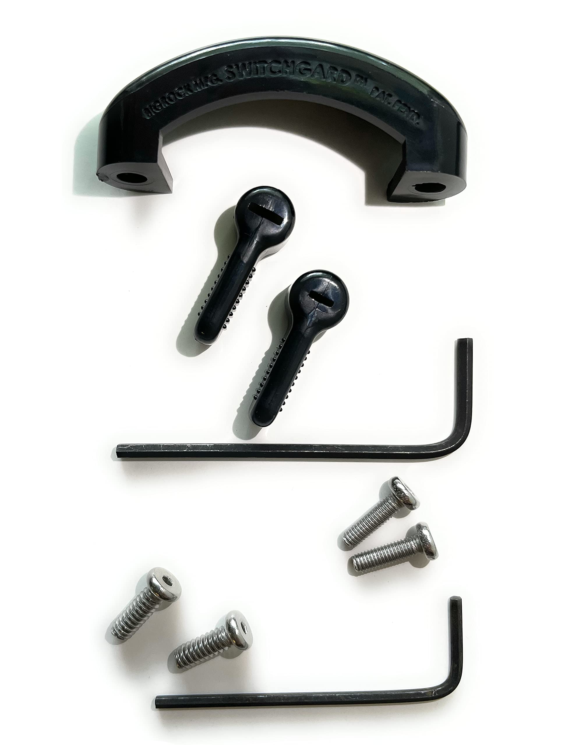 BIGROCK Innovations - Electric Guitar Switch Guard for Tele or Strat Knobs | Slim Volume Knob Switchgard Kit for Stratocaster and Telecaster Guitars | Includes USA and Metric Hex Caps - Black