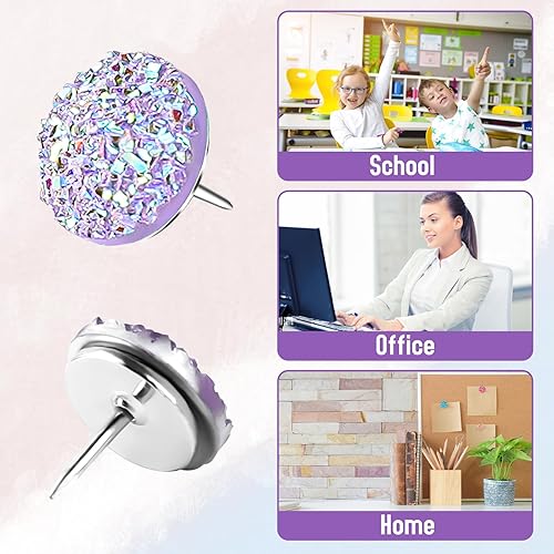 Miniatura 10 de 30 alfileres de empuje de diamantes brillantes con diamantes de imitación decorativos para colgar en la pared, tablón de anuncios, mapas, pared de