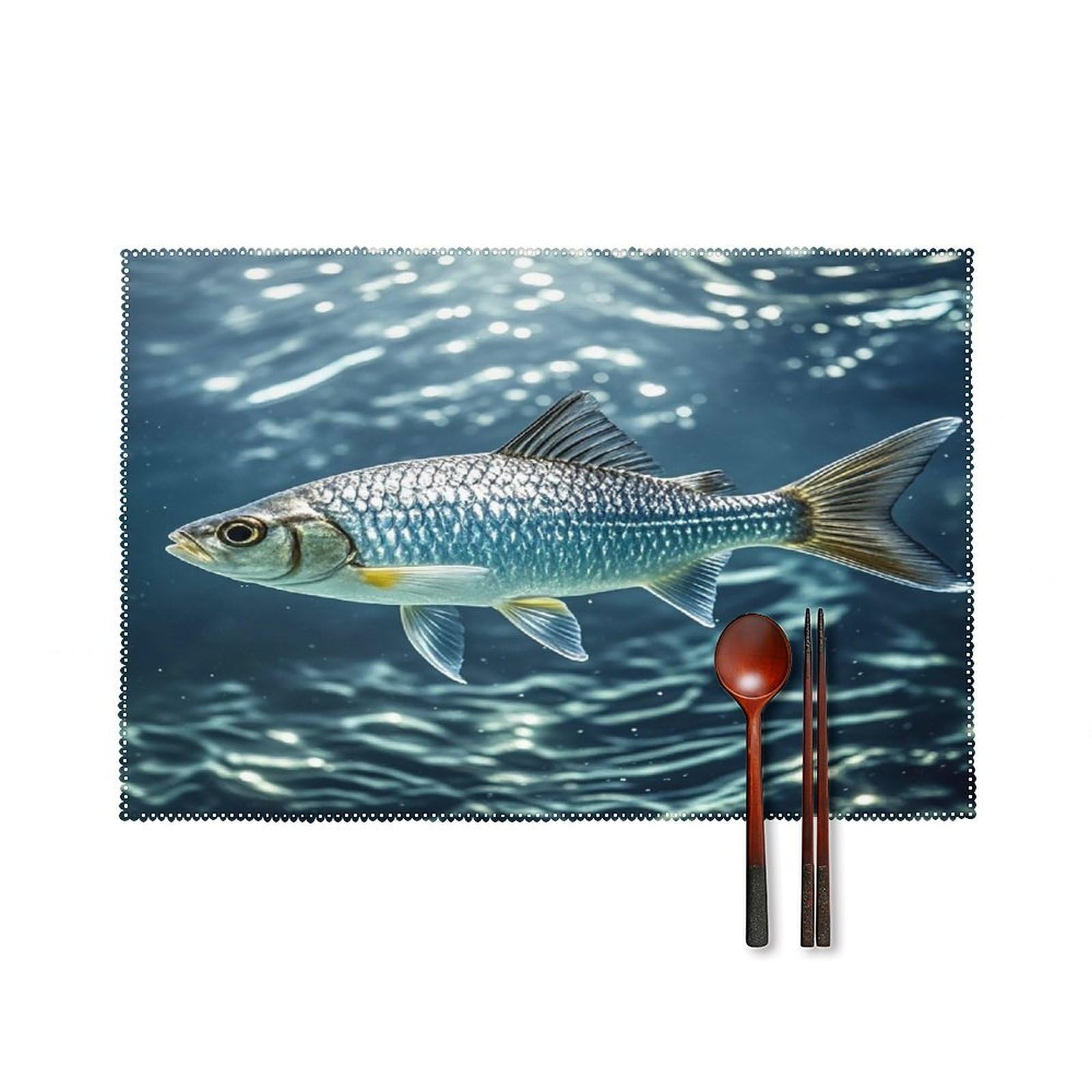 Swimming Fish Placemats Set of 6 Heat Resistant Non-Slip Table Mats Washable Indoor Outdoor Place Mats Rustic Vintage Seasonal Placemat for Kitchen Dining Outdoor Party Table Decor
