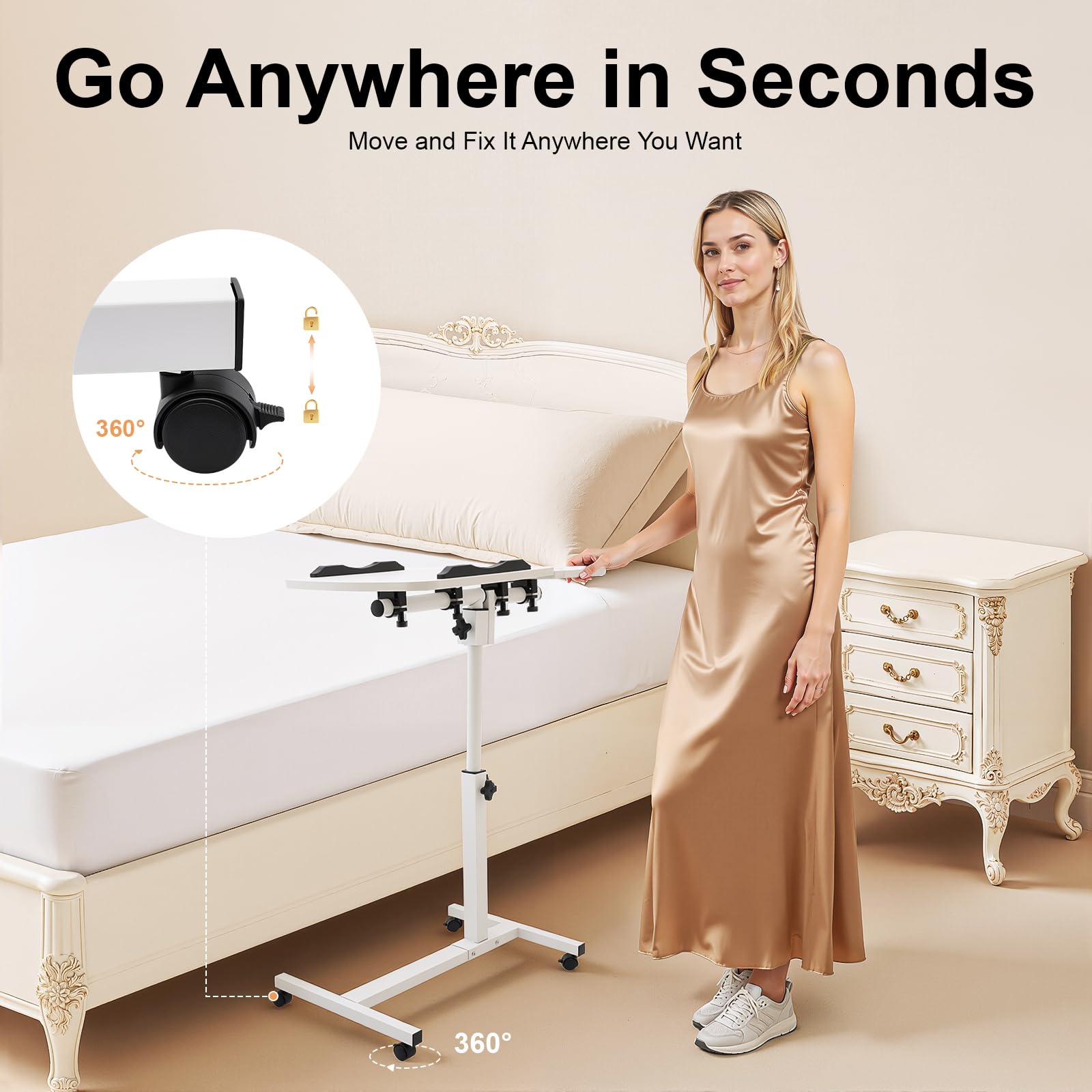 Small Mobile Standing Desk 24-38 Height-Adjustable Desk Portable Tilted Computer Stand 90 Folded Office Laptop Table Mobile Workstation — view 6