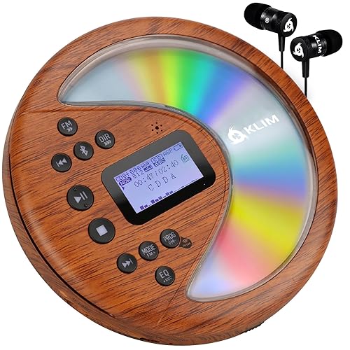 KLIM Discover Wood + Portable CD Player Walkman with Long-Lasting Battery + New + with Headphones + Radio FM + MP3 CD Player Portable + SD Card, FM Transmitter, Bluetooth + Ideal for Cars