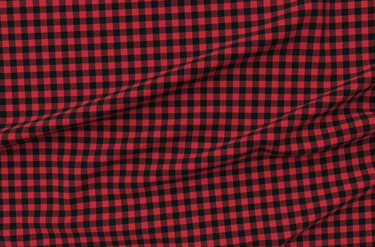 Spoonflower Fabric - Buffalo Happy Camper Collection Check Plaid Red Black Winter Fall Printed on Minky Fabric by The Yard - Sewing Baby Blankets Quilt Backing Plush
