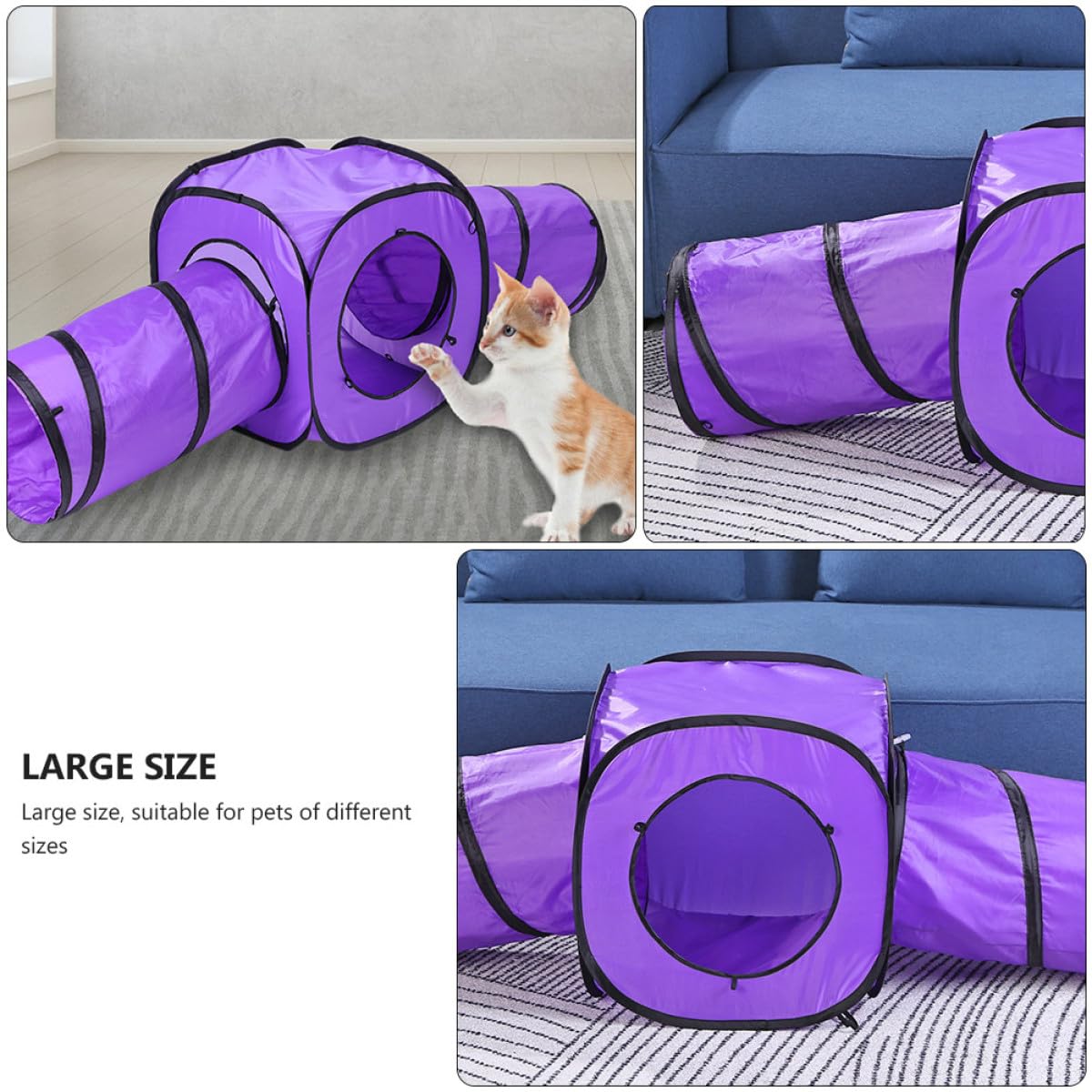 Katzentunnel für Katzen und Kätzchen 3 Stück mit Robustem Rahmen und Abnehmbarem Design aus Polyester und Stahl Draht für Drinnen