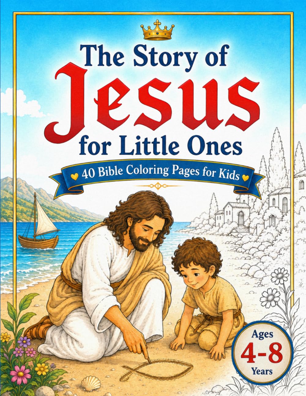 The Story of Jesus Coloring Book for Kids Ages 4-8, 40 Bible Scenes to Color and Learn: Christian Bible Coloring Pages for Boys and Girls