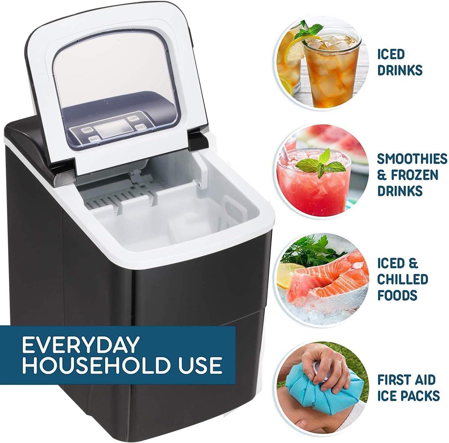 Tavata Countertop Portable Ice Maker Machine, 9 Ice Cubes Ready in 8 Minutes, Makes 26 lbs of Ice per 24 hours, with LED Display, Ice Scoop and Basket Perfect for Parties Mixed Drinks