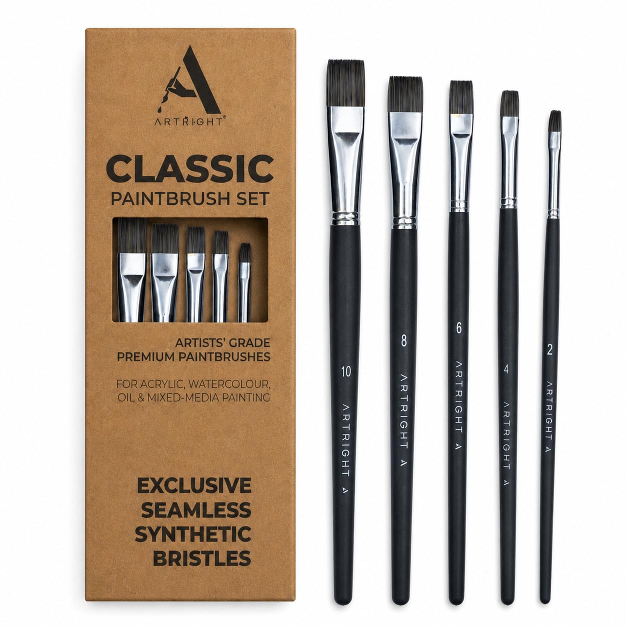 Artright Flat Blender Paintbrush Combo Set of 5pcs, Premium Artist Brushes for Acrylic, Watercolor Painting, Ideal for Marking, Blending, Shading, Useful for Beginner & Professional, Synthetic Bristle