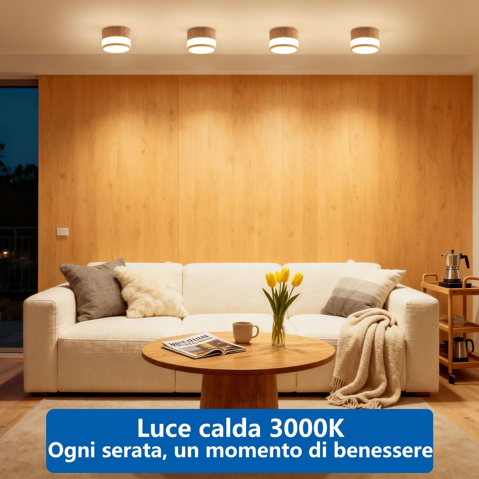 ZIZZLER 2 Faretti Led Legno da Soffitto IP44 Faretto per Cucina Interni Corridoio, 12W 1100LM, Plafoniera Rotondi Soffitto Soggiorno, Luce Calda, Bathroom Spot Lights Ceiling, 10cm