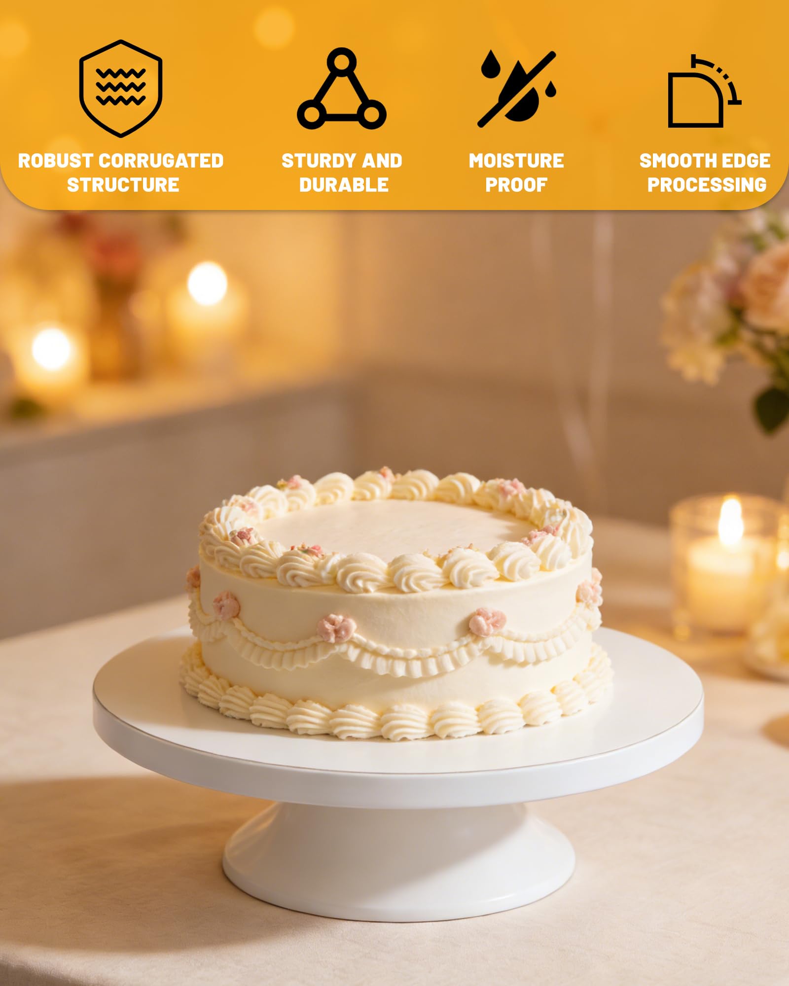 6 Pezzi Sottotorta Rotondo 25 cm (10 Pollici) Spessore 12 mm Cake Board Bianco in Cartone Riutilizzabile Ideale per Torte Dessert e Trasporto