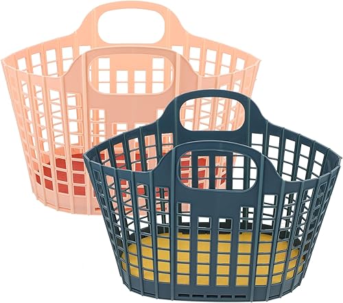 Miniatura 1 de Luxshiny Cesta de compras de plástico, 2 unidades, organizador de plástico, cestas de almacenamiento con asas, organizador de contenedores portátil