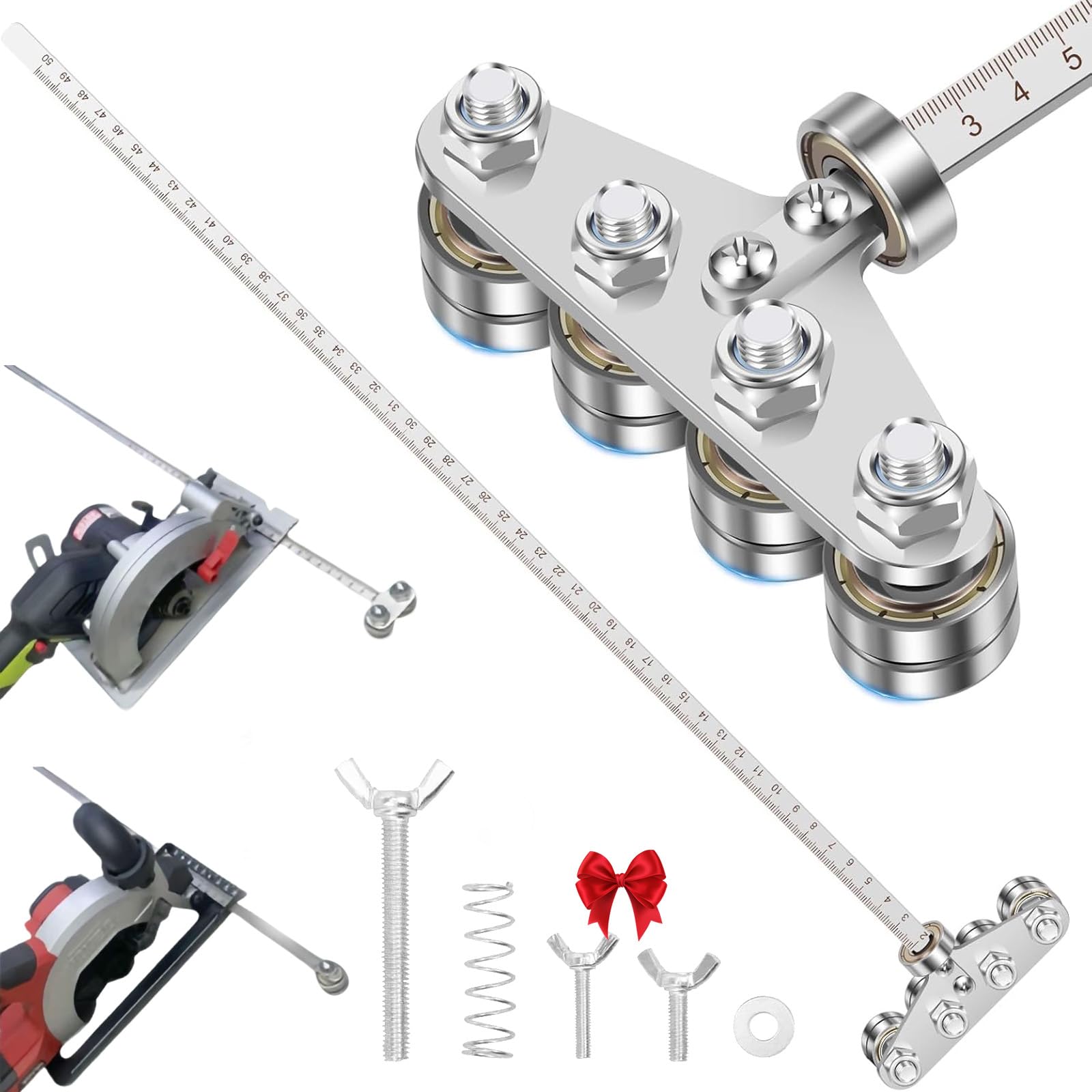 Positioning Calipers for Precise Measurements & Easy Wood Cutting, Adjustable Skill Saw Guide Rail, 19.68IN Stainless Steel Circular Saw Guide Rail for Circular Saws, Easy to Use (4Weel 50CM)