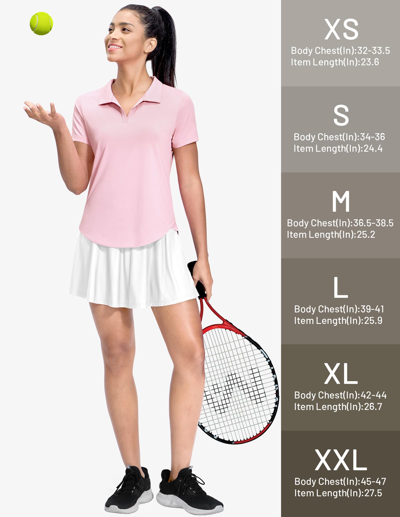 MIER Camisas polo para mujer, cuello en V, manga corta, golf, tenis, secado rápido, suaves, UPF 50+, camisetas activas, ligeras