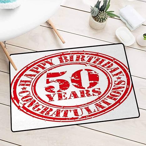 Amazon 50歳のお祝いマシン洗濯可能なドアマット朱色白の高齢者のゴム印と50歳の誕生日の玄関マットカーペット汚れたディスプレイ 60x40cm 玄関マット オンライン通販