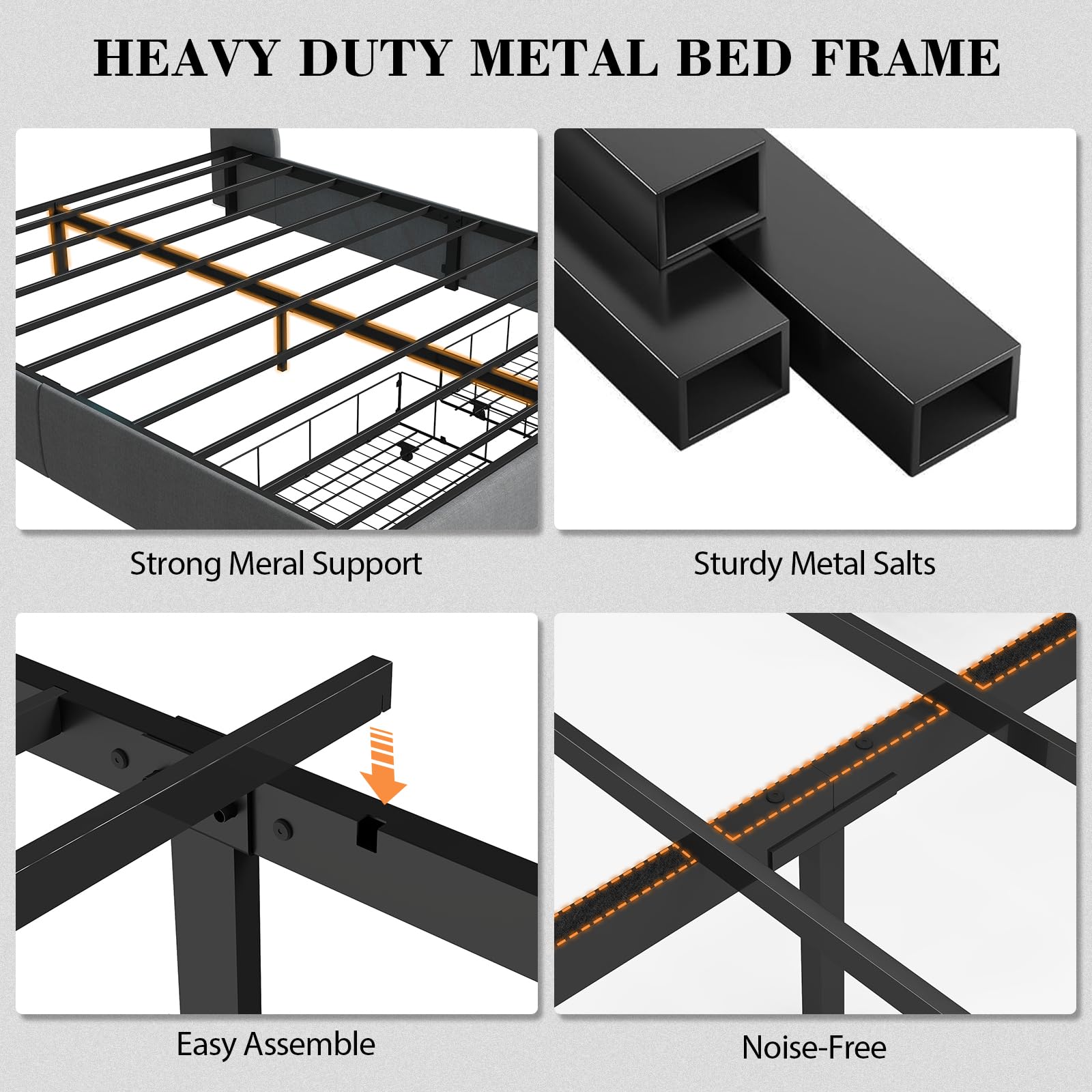 Queen Bed Frame with 2 Storage Drawers, Platform Bed Frame Queen Size with LED Light, Upholstered Headboard, Charging Station, Steel Slat Support, No Box Spring Needed, Noise-Free, Easy Assembly, Gray: Full Button Tuffed & 2 Drawers