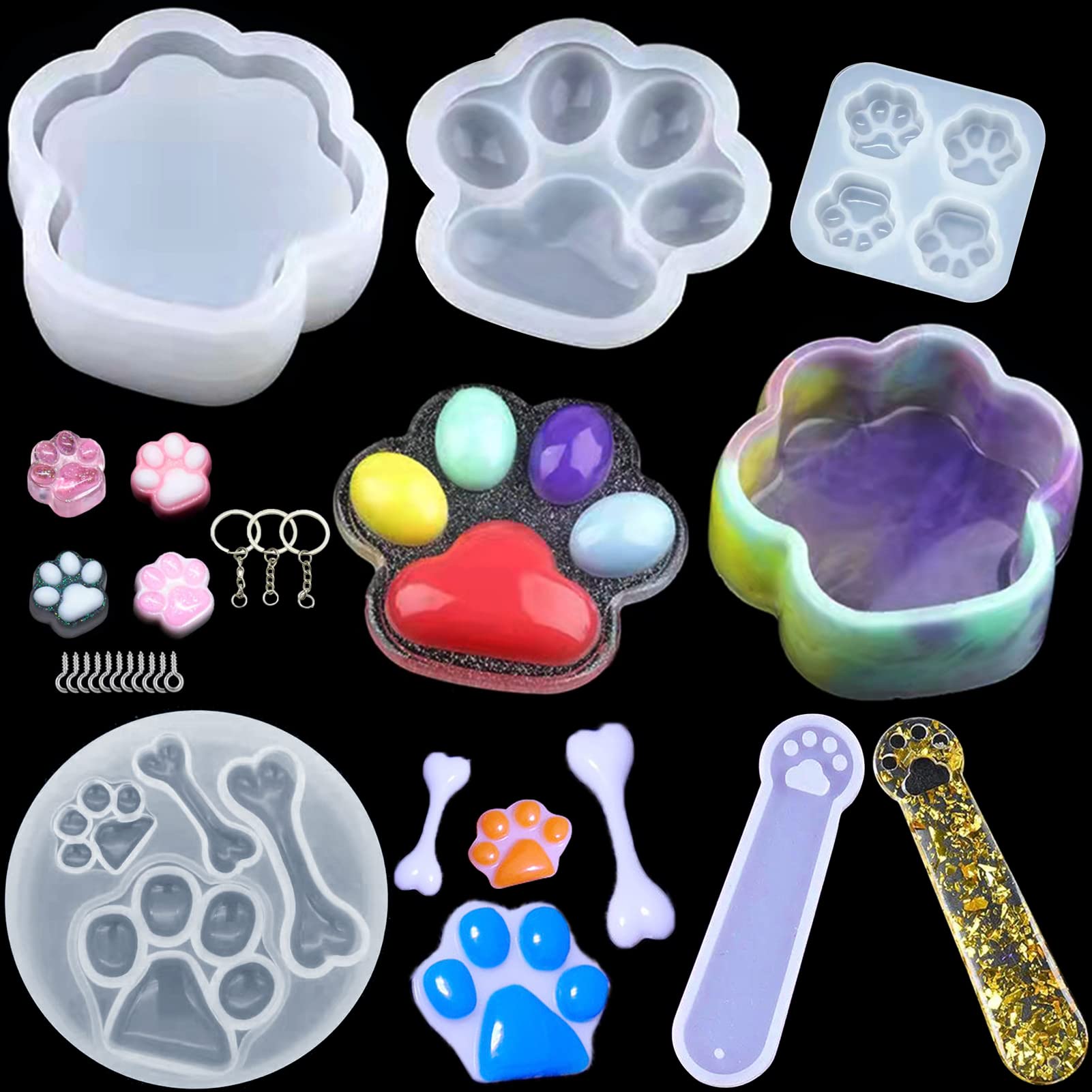 Kit De Molde De Resina De Pata De Gato, Molde De Llavero Con ImpresióN De Pata, Moldes De FundicióN De Resina Con Tapa, Molde De Resina De Silicona Para MarcapáGinas De Garra De Gato