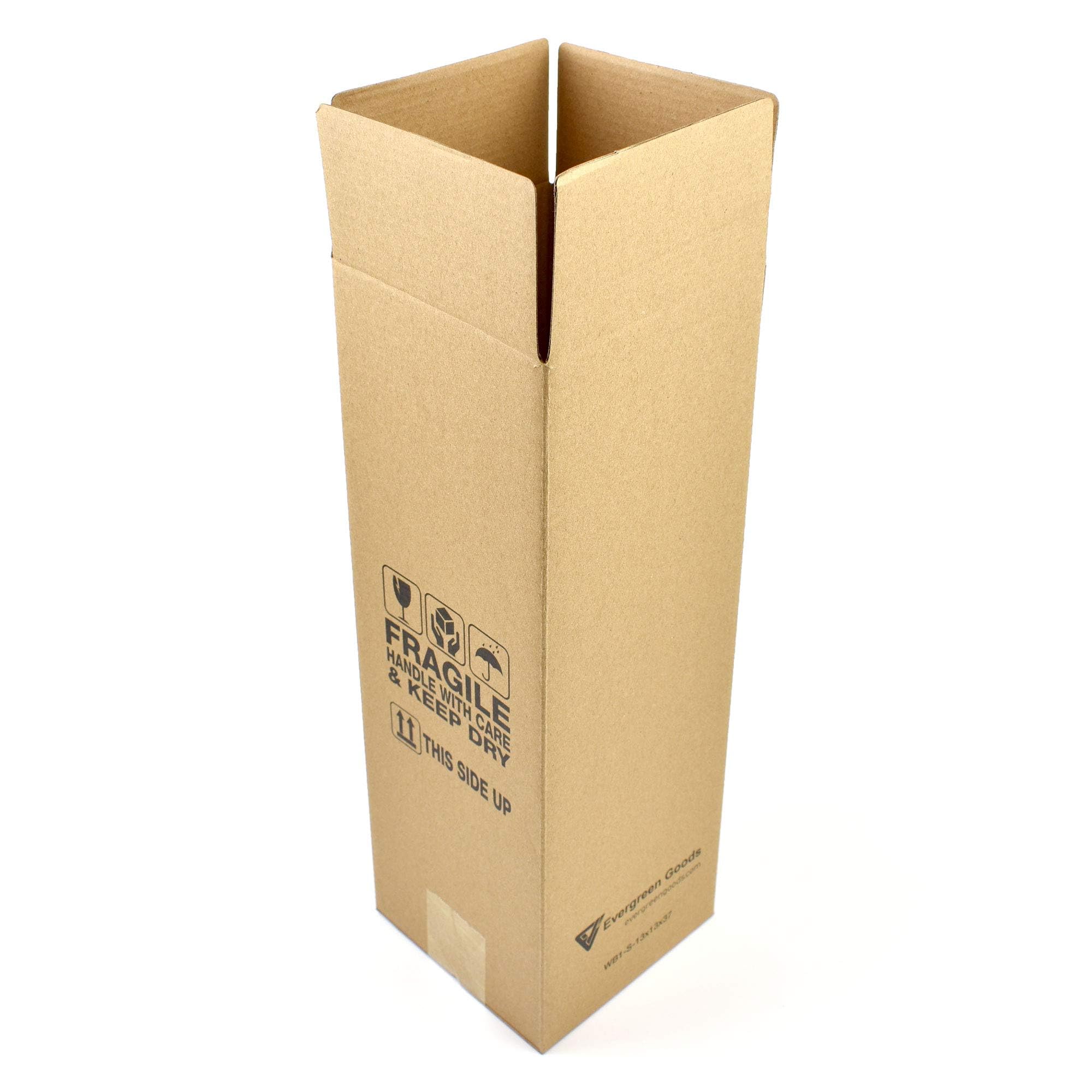Evergreen Goods - 20 contenitori di protezione per bottiglie, 370 x 130 x 130 mm, cartone ondulato robusto, imballaggio sicuro per bottiglie da 75 cl / 750 ml, ideale per vino, birra, liquori e