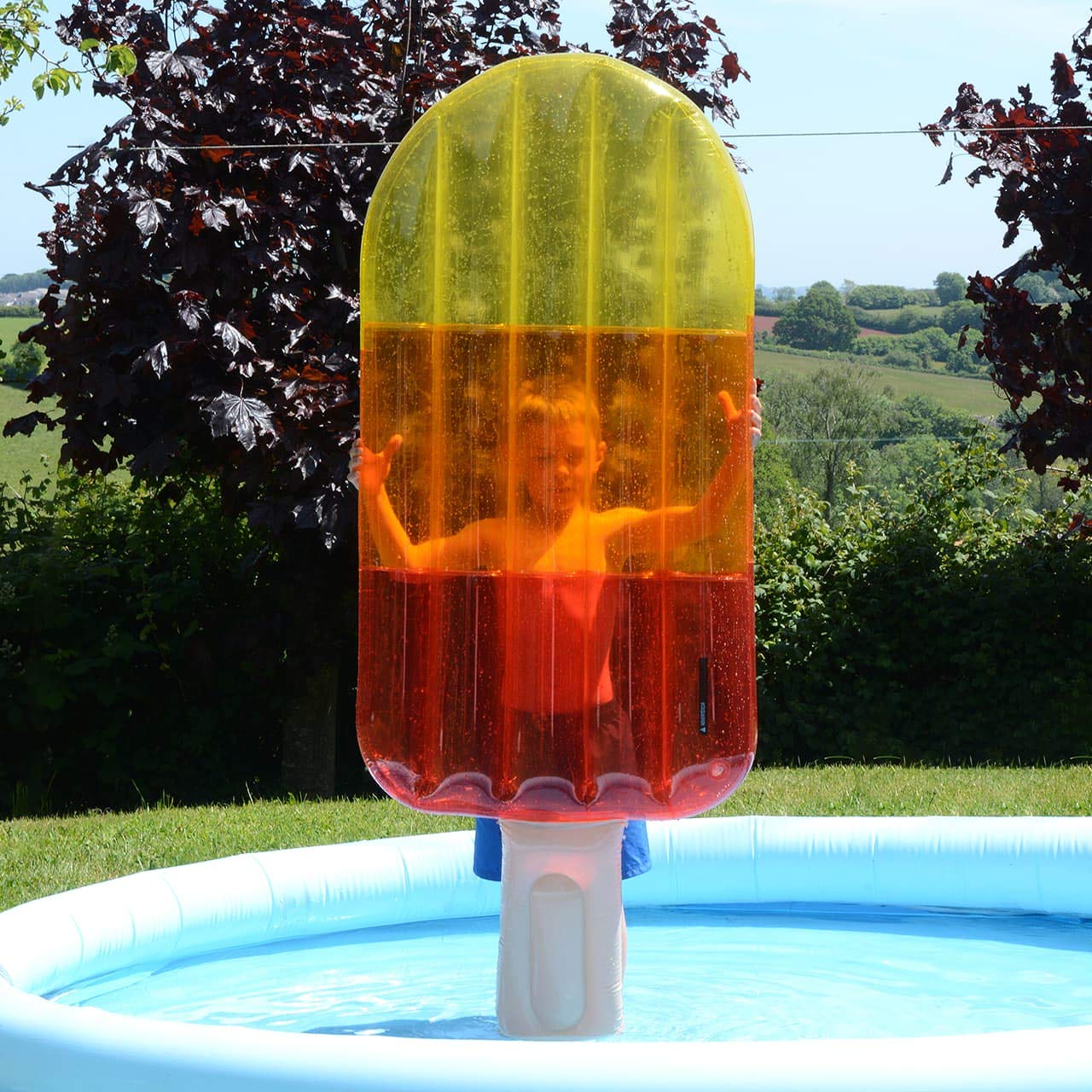 CKB LTD - Lit flottant gonflable géant de 1,83 m pour piscine en forme de sucette glacée - Lit d'air transparent pour piscine - Jouet d'eau en PVC pour les vacances - Couleur transparente JAUNE ORANGE