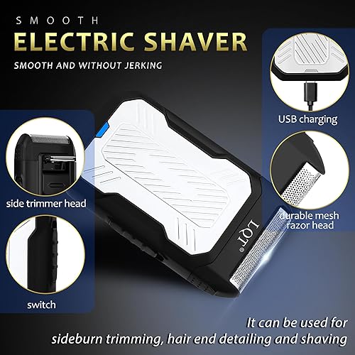 Miniatura 5 de Kit de peluquero profesional plateado para hombres, inalámbrico con recortador, cuchillas de acero inoxidable, palanca ajustable, pantalla LED,