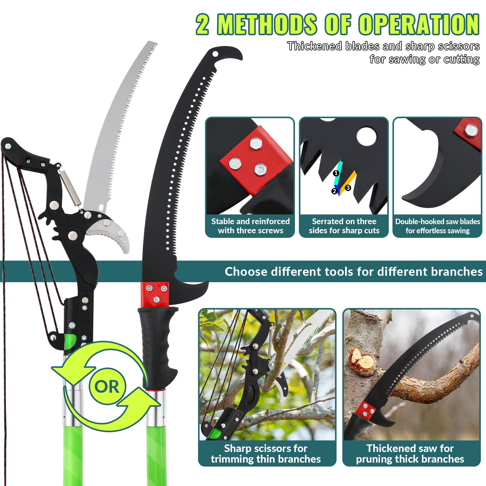 Scie à Élaguer Télescopique, Scie avec Manche Télescopique 9m,Coupe Branche Telescopique,Outils de Jardin pour Palmiers, Arbustes et Grands Arbres