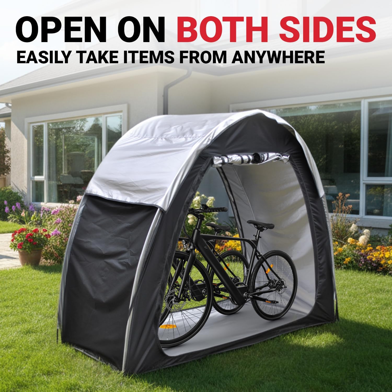 Himiway Bike Storage Shed Tent with Double Doors for 2 Bikes PU4000 Silver Coated Waterproof Anti-Dust 210D Oxford Fabric Portable Foldable Outdoor Bicycle Cover Shelter Carry Bag for Home Garden