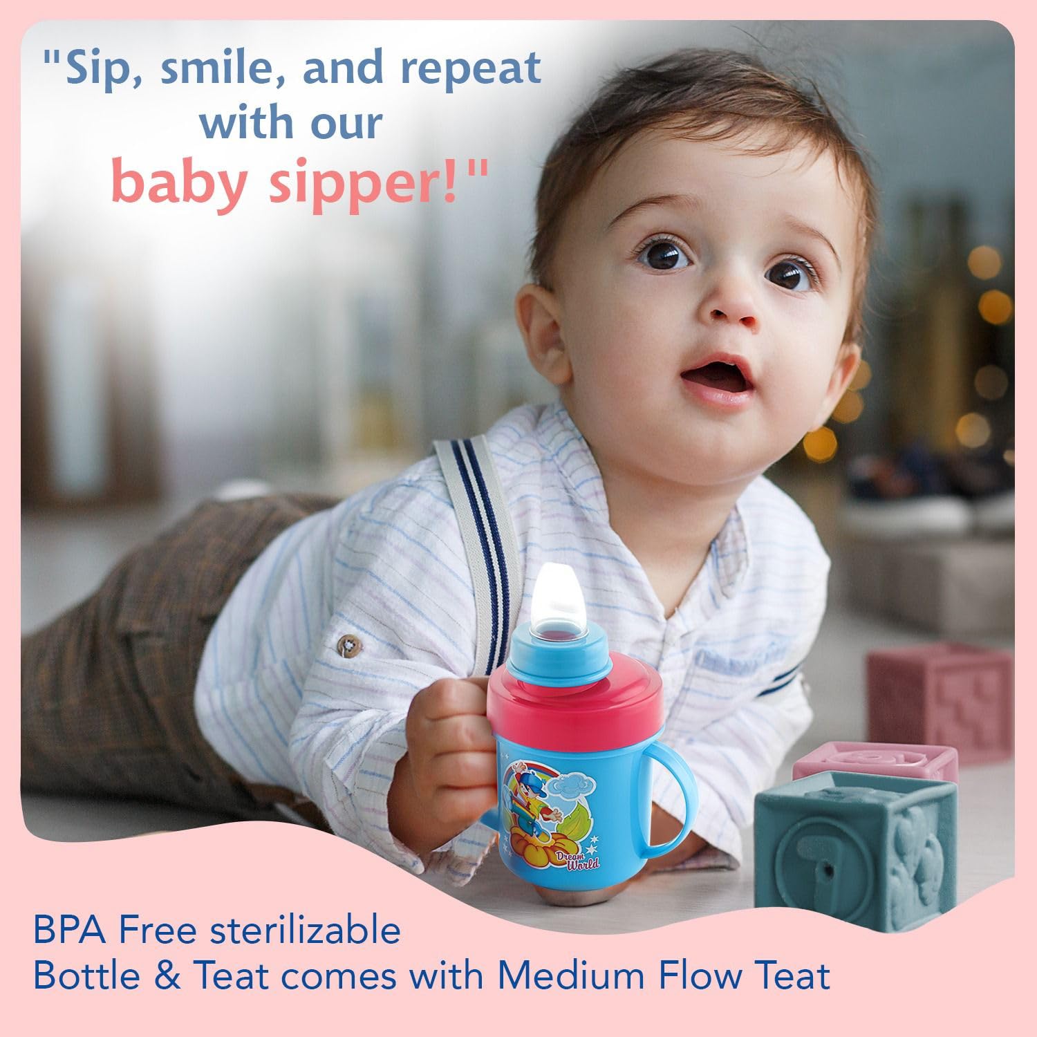 Zerya Hippo Stainless Steel Baby Spout Sipper Cup for Kids/Toddler with Soft Silicone 250 ML (SkyBlue) 2