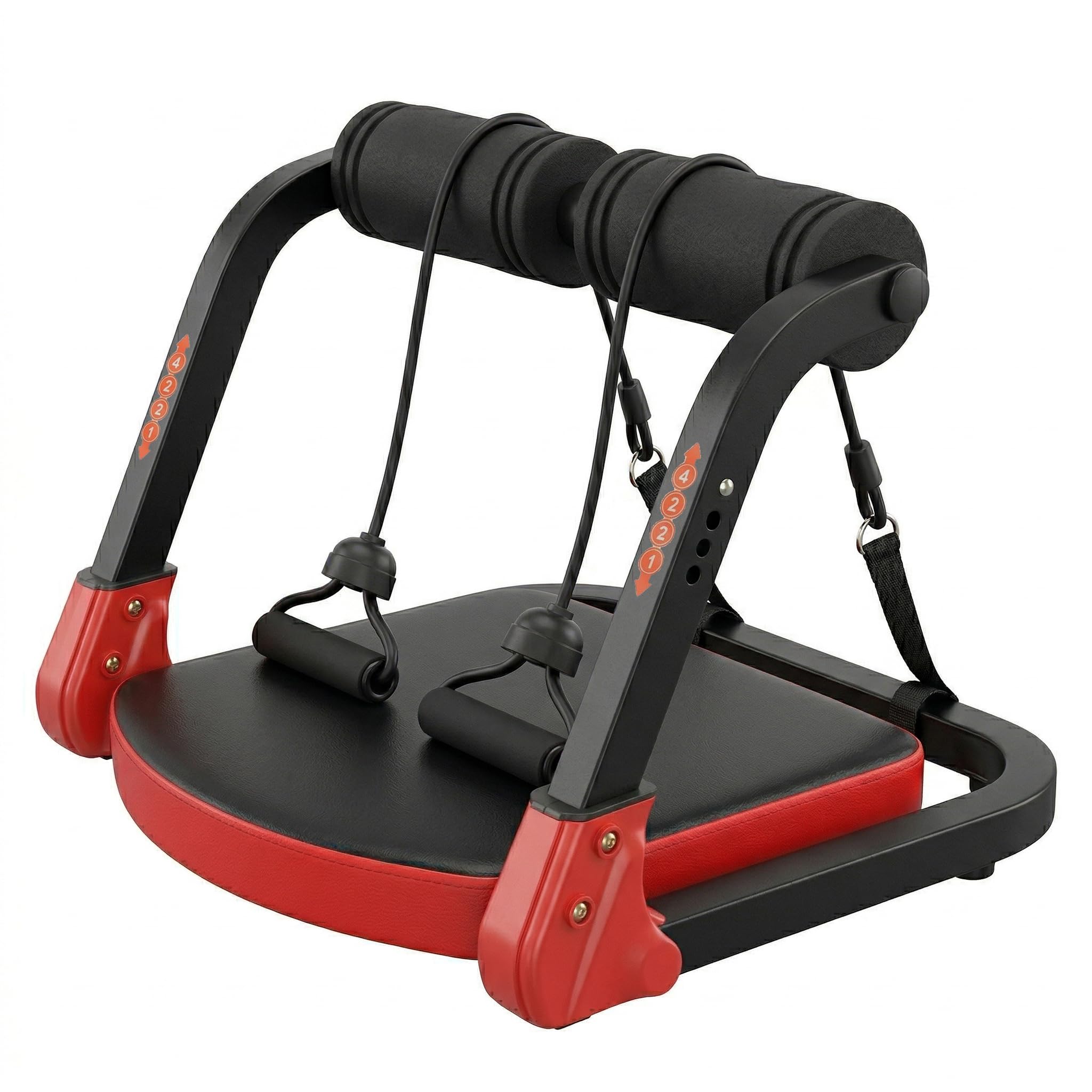 Smart Ab Machine & Core Exerciser with Resistance Bands | Foldable Sit-Up Bench for Home Gym | 4 Adjustable Resistance Levels | Belly Fat Workout Equipment for Unisex (Red/Black)-image-35