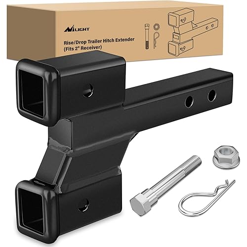 Nilight Trailer Dual Hitch Extender for 2 Inch Receiver with 2" 4" Rise or Drop with Bolt Nut Clip 10,000 lbs Capacity Adjustable Extend 8" 10" Length Matte Black Powder Coated