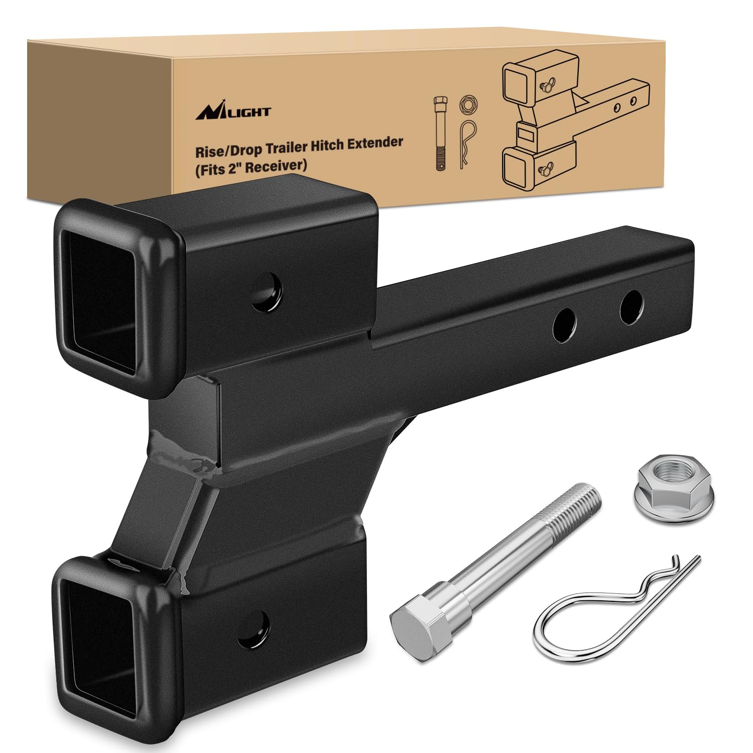 Nilight Dual Hitch Extender 8" 10", Rise Drop 2" 4" fits 2 Inch Receiver