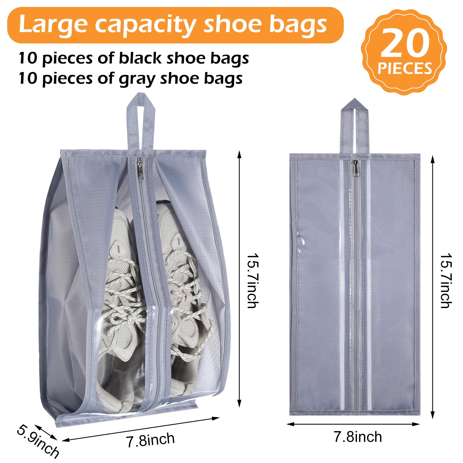 Windyun 20 Stück Schuhbeutel für Reisen, wasserdicht, Sneaker-Tasche, mehrfarbig, Schuhträger mit Reißverschluss, tragbare Schuhtasche für Männer und Frauen, Schuhbeutel