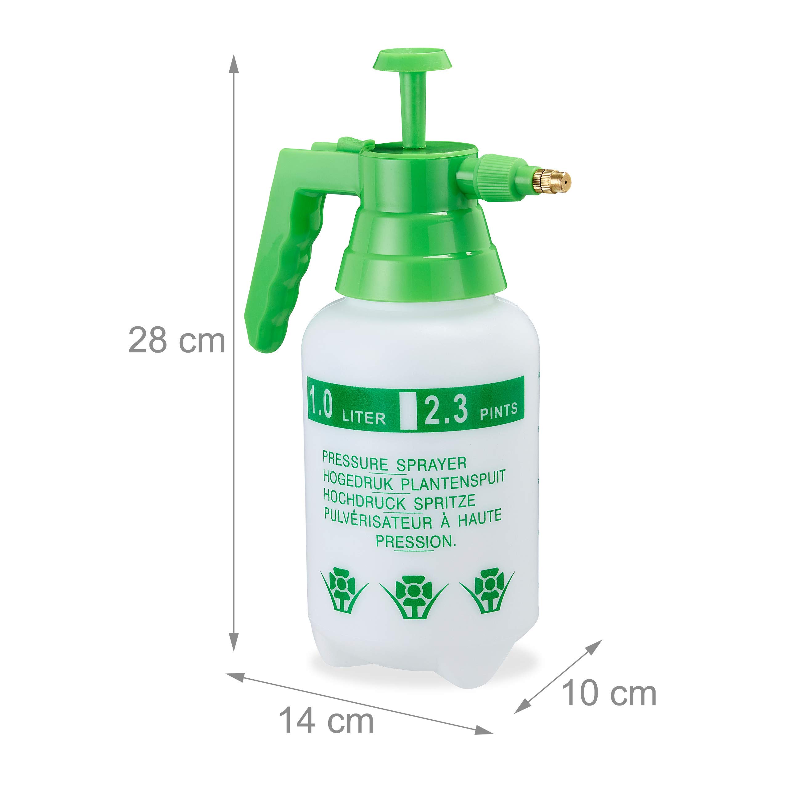 10 Pulverizadores Agua Presión, Boquilla Ajustable, Vaporizador para Plantas, Jardín, 1 l, PE-Latón, Verde
