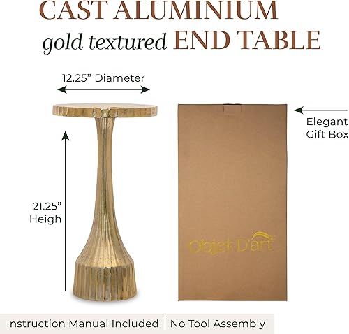 Miniatura 3 de Objet D'Art - Mesa auxiliar redonda dorada pequeña de Objet D'Art, acento, extremo, pedestal, martini, mesa de bebidas para sala de estar o mesita