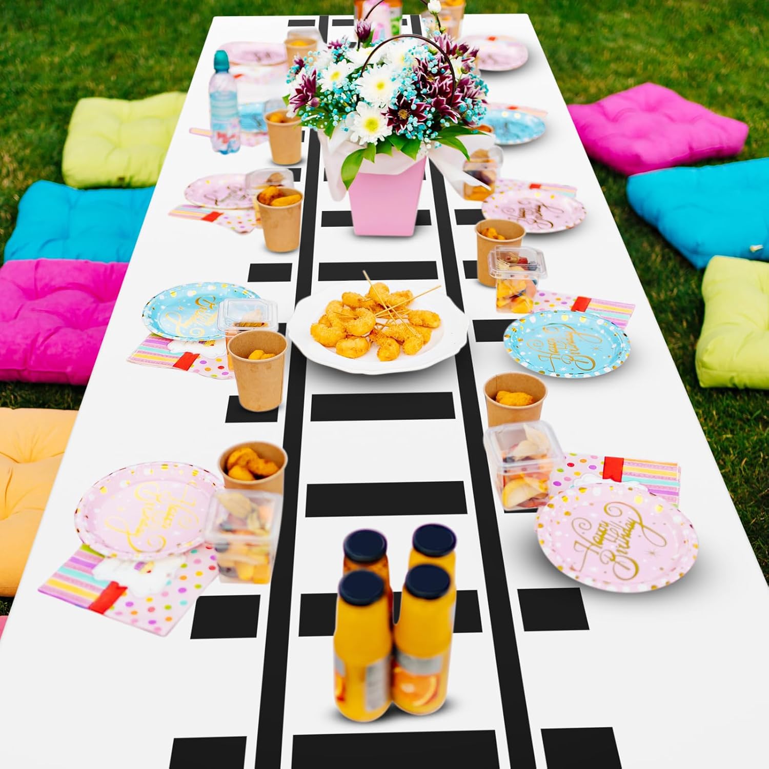 Teenyyou 3 Pcs Train Party Decorations Railroad Track Tablecloths Express Train Birthday Party Supplies 54 x 108 Inch Plastic Table Covers for Railroad Track Western (White)