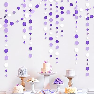 Sponsored Ad - 46 Ft Purple and White Circle Dots Garland Lavender Hanging Paper Polka Dot Streamer for Birthday Anniversa...