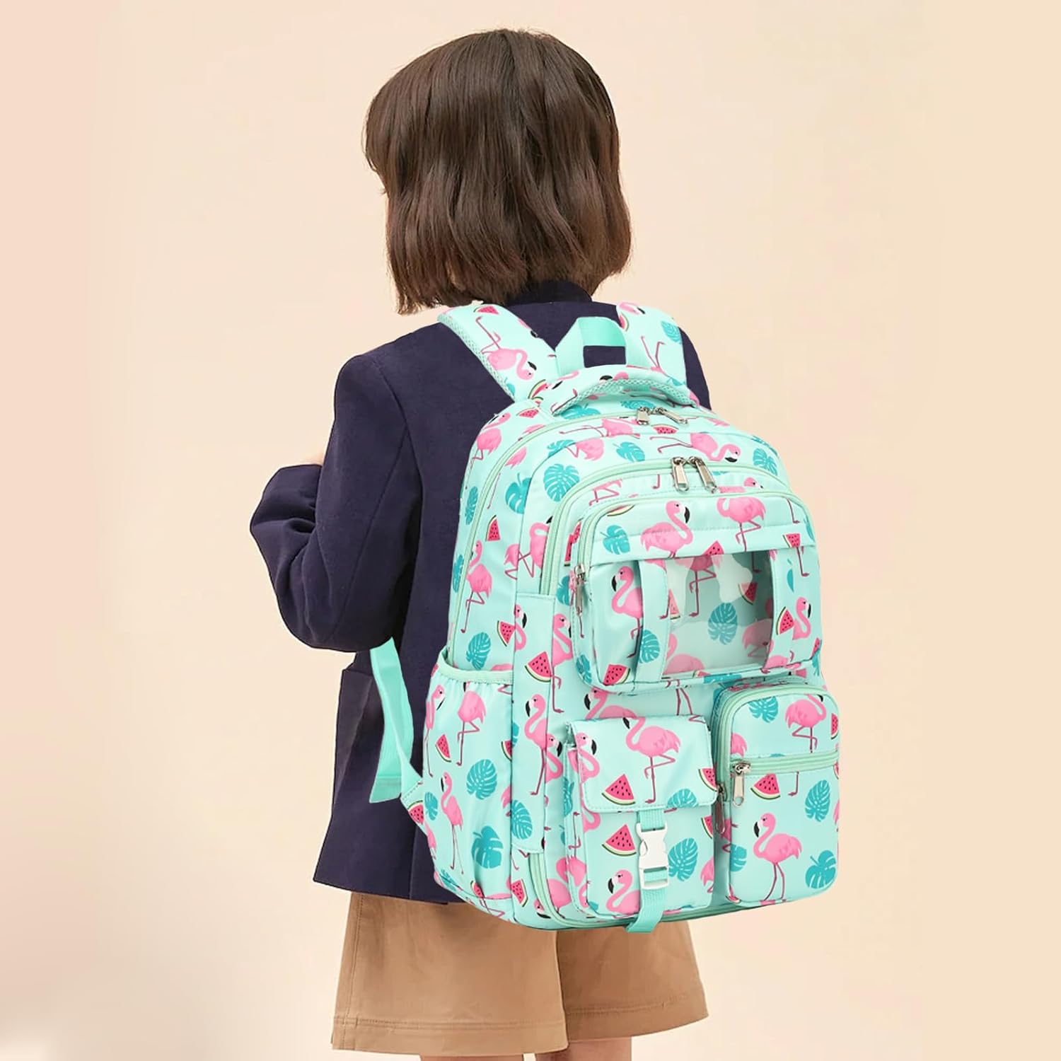 Flamingo School Backpack for Girls, Kids Bookbag Elementary Middle High School Bags Women Laptop Back Pack Travel Daypacks