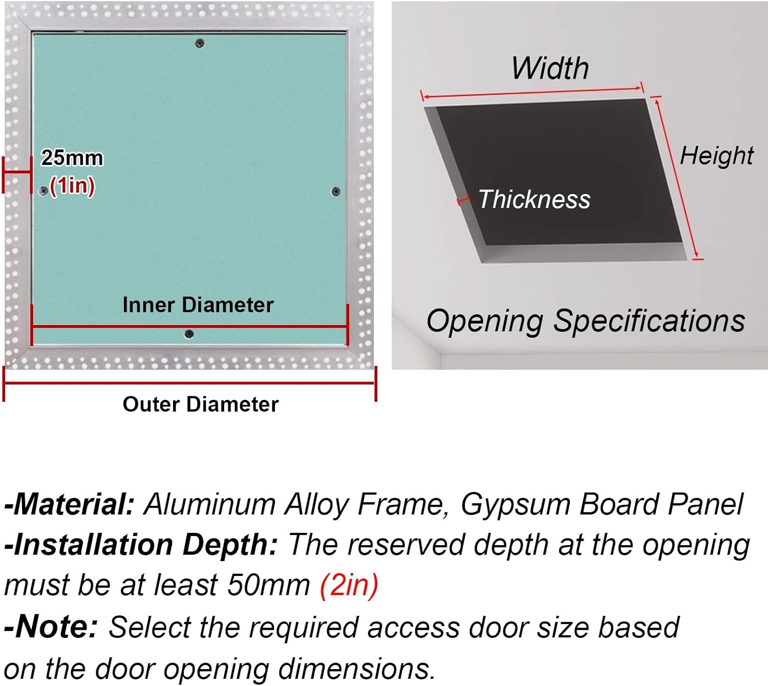 Extra Large Access Panel for Drywall, 22X30 24X24 30X30 in, Fireproof Sheetrock Attic Access Panel, Crawl Space Door Cover and Hinges Lock(600x600mm(24x24in))