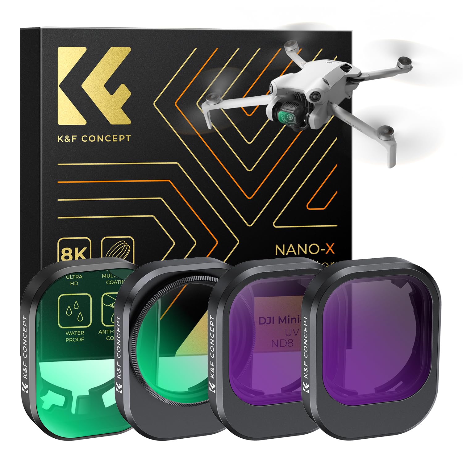 K&F Concept ND UV CPL Filters Kit Compatible with DJI Mini 4 Pro, 4 Pack(CPL+UV+ND8+ND16) Multi-Coated Optical Glass Filter Drone Camera Accessories