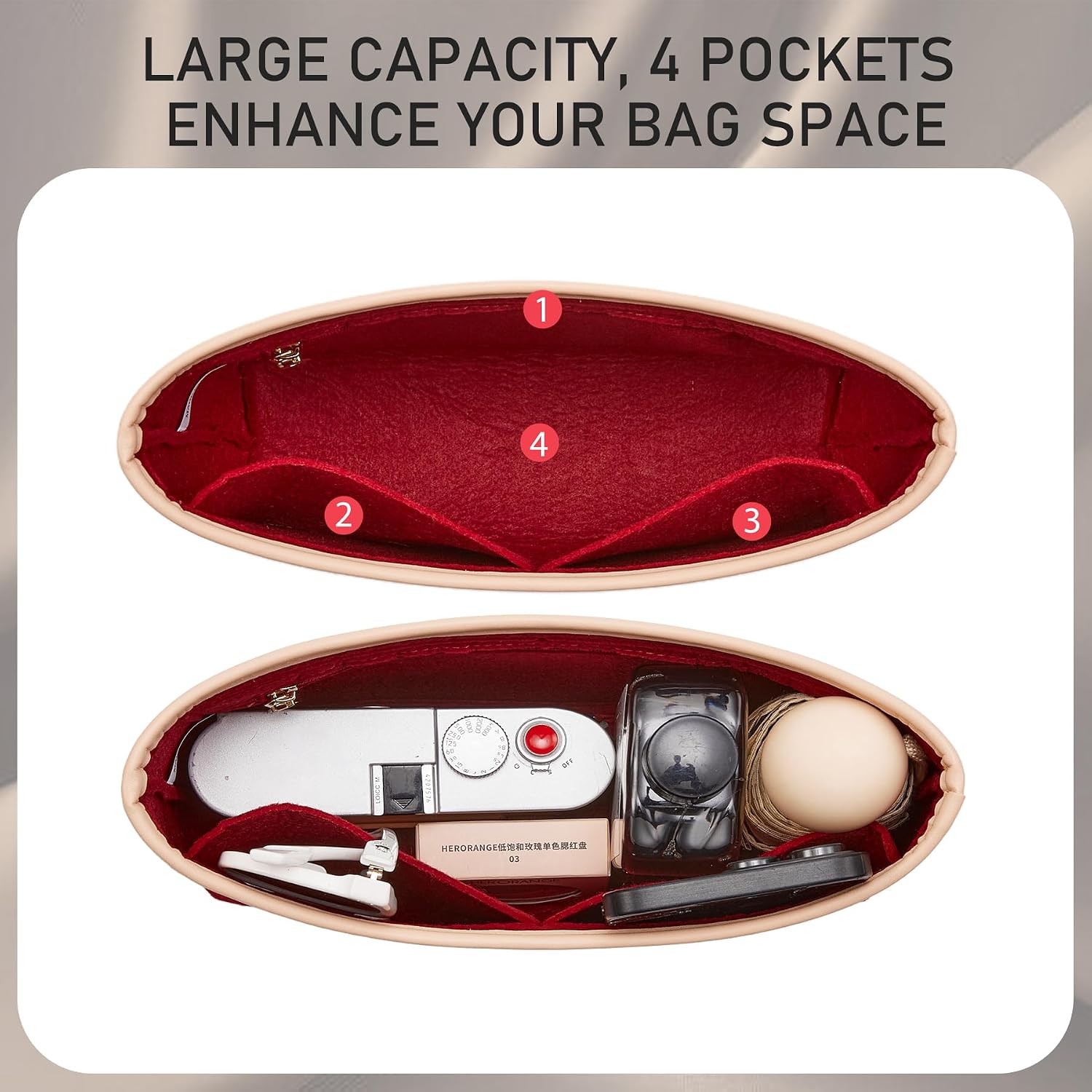 Doxo Brooklyn 28 Bag Insert, Purse Organizer Insert for Coach, Felt Merlot image 3