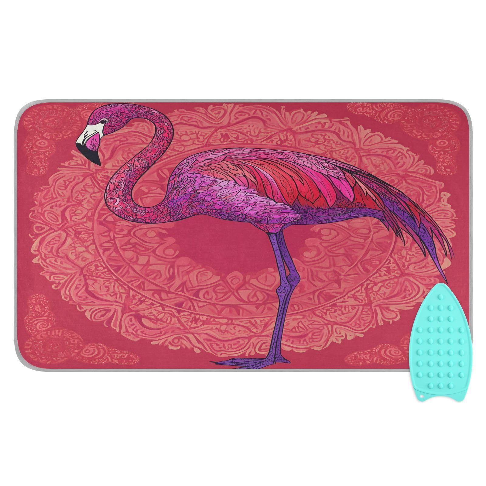 pnyoin Portable Ironing Mat Mysterious Retro Red Flamingo Travel Ironing Pad with Silicone Iron Rest for Steam Pressing on Tabletop or Bed Heat Resistant Portable Quilting & Travel Blanket
