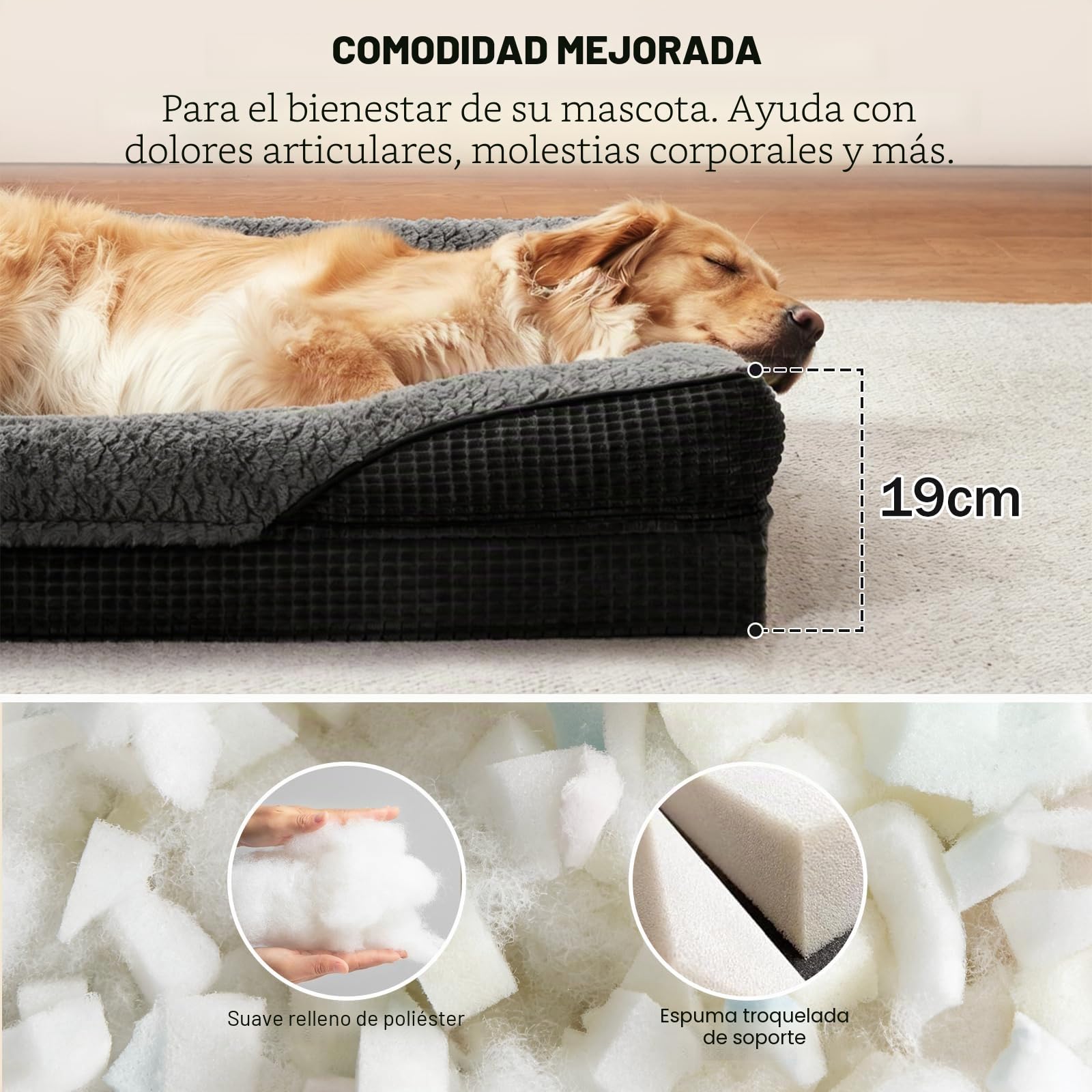 FURTIME Cama ortopédica para Perros Grandes, Cesta para Perros de Espuma viscoelástica XL, extraíble y Lavable, Cesta Antideslizante para Perros, sofá para Perros de Borde Alto, 107 x 81 x 19 cm