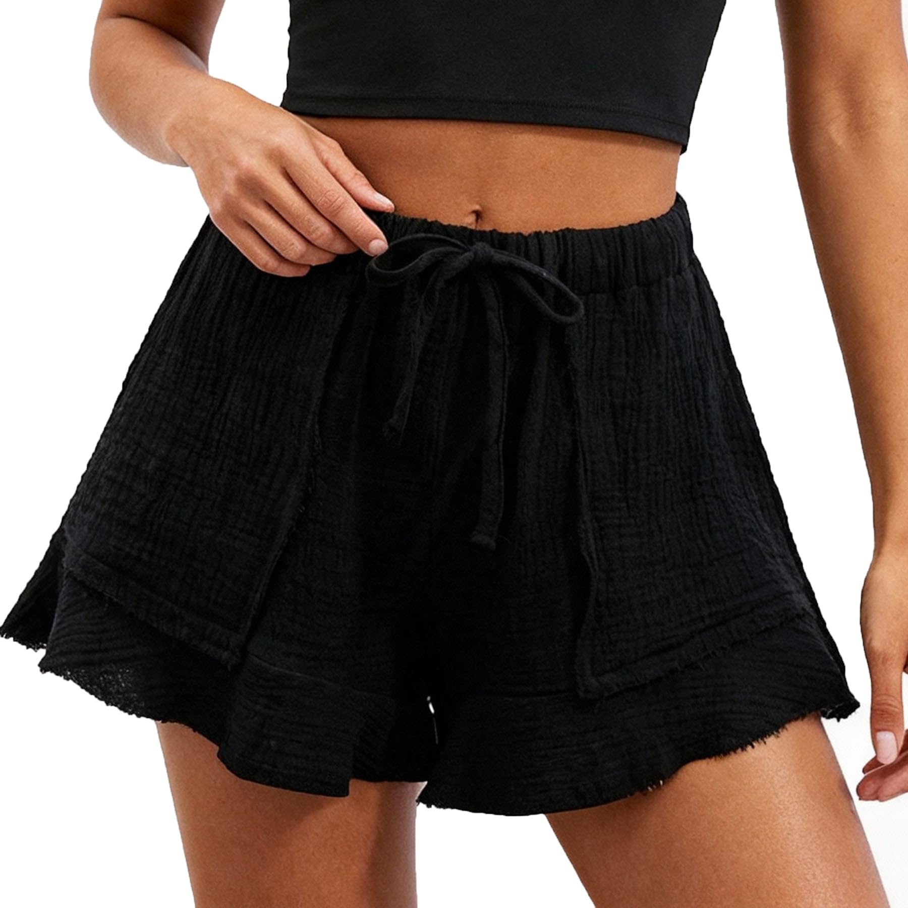 Amazhiyu Women's Cotton Summer Casual Flowy High Waist Drawstring Lounge Shorts