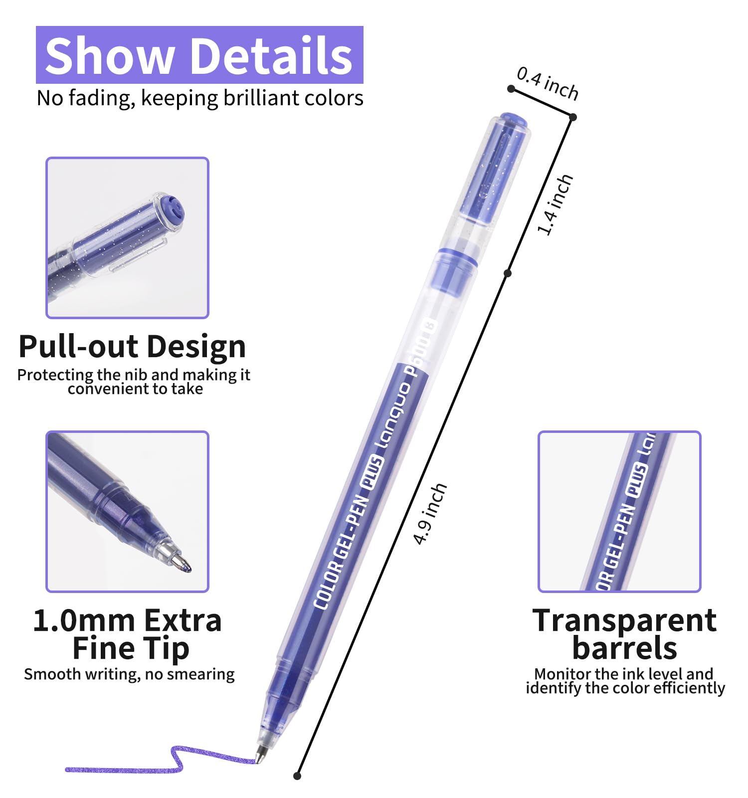 Bolígrafos de gel con purpurina, paquete de 72 bolígrafos de colores para papel negro y papel blanco, bolígrafos de punta de 1.0 mm, bolígrafos de tinta de gran capacidad para colorear, escribir