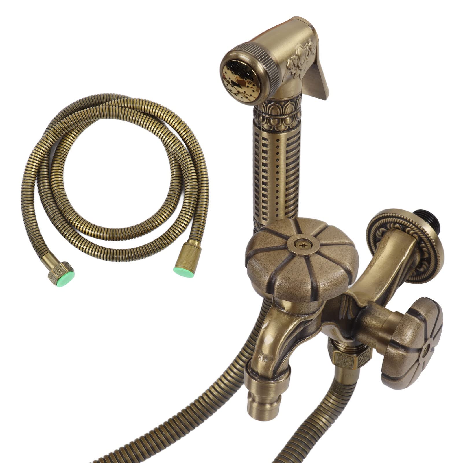 Fafeicy Rubinetto a Muro Monoforo Ottone Retro con Doccetta, per Bagno | Costruzione in Ottone, Filettatura G1/2, Raggio di Spruzzo di 6,5 Piedi, per Bidet o Lavello da giardino.