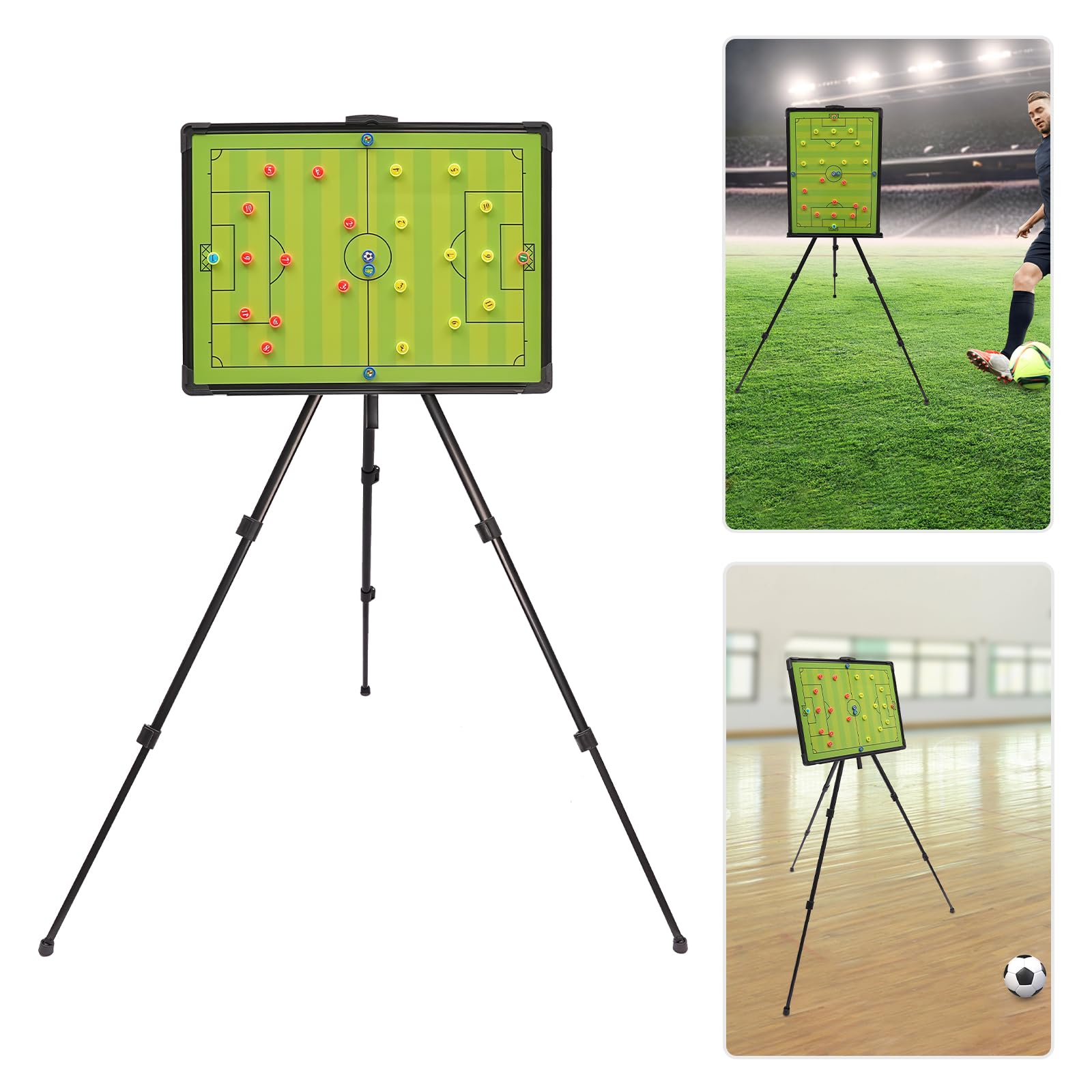 Eleeferri Soccer Coaching Board, Portable Tri-pod Soccer Tactic Board w/ 26 Magnetic Pins for Game Strategy Extra Large Soccer Training White Board Clipboard with Marker, Tripod Stand, Carrying Bag