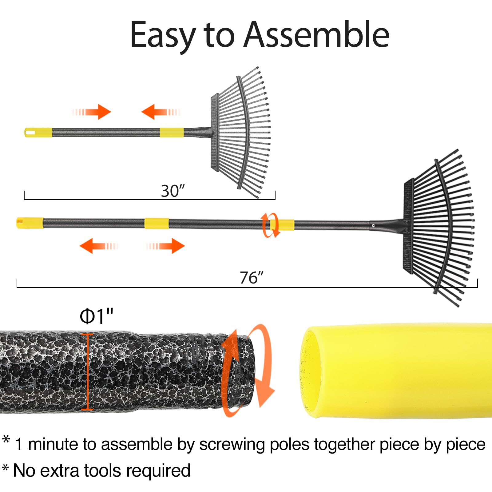Snapklik.com : Collapsible Rake For Leaves, 30-76 Inch Metal Leaf Rakes ...