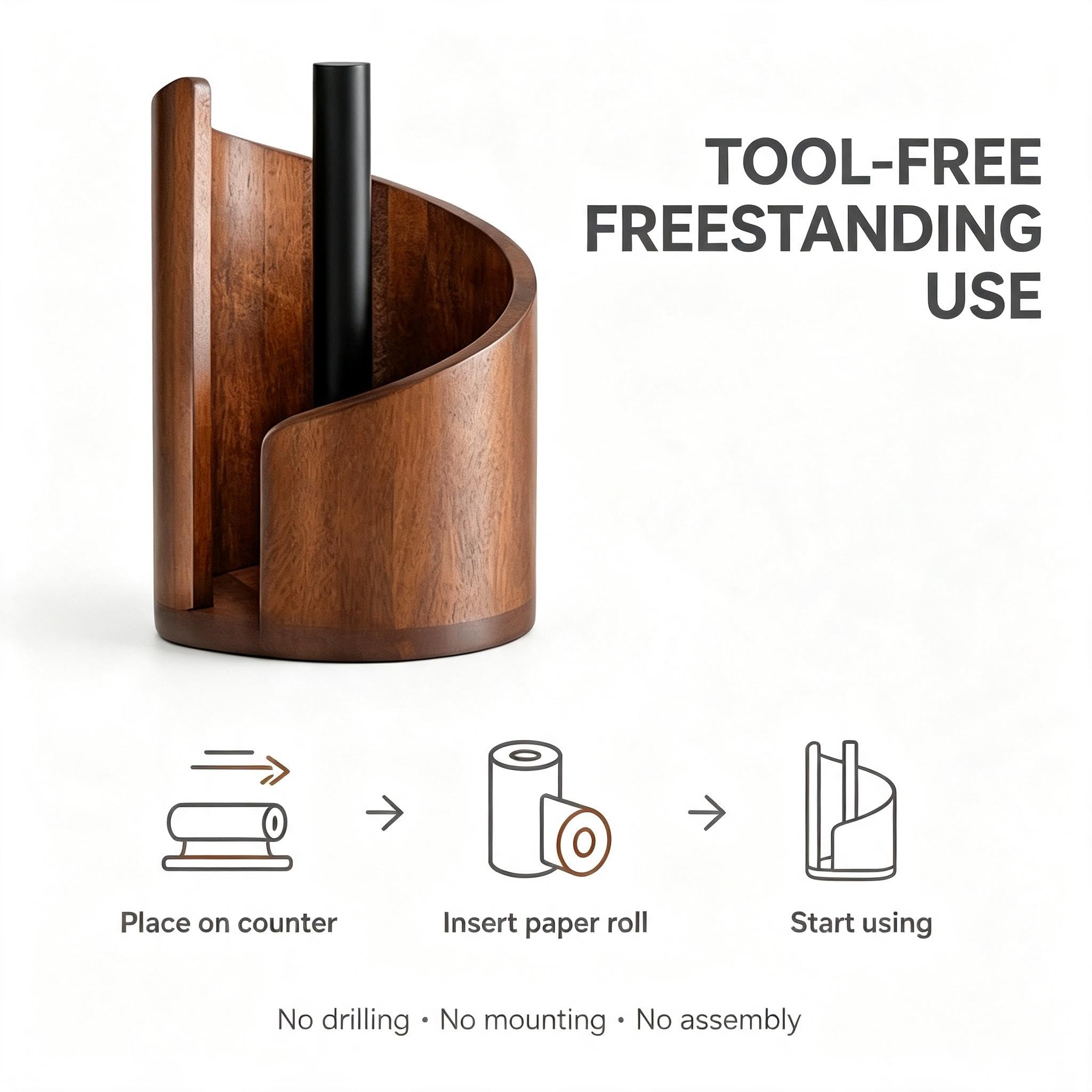 Küchenpapierrollenhalter aus Holz für Arbeitsplatte Braun