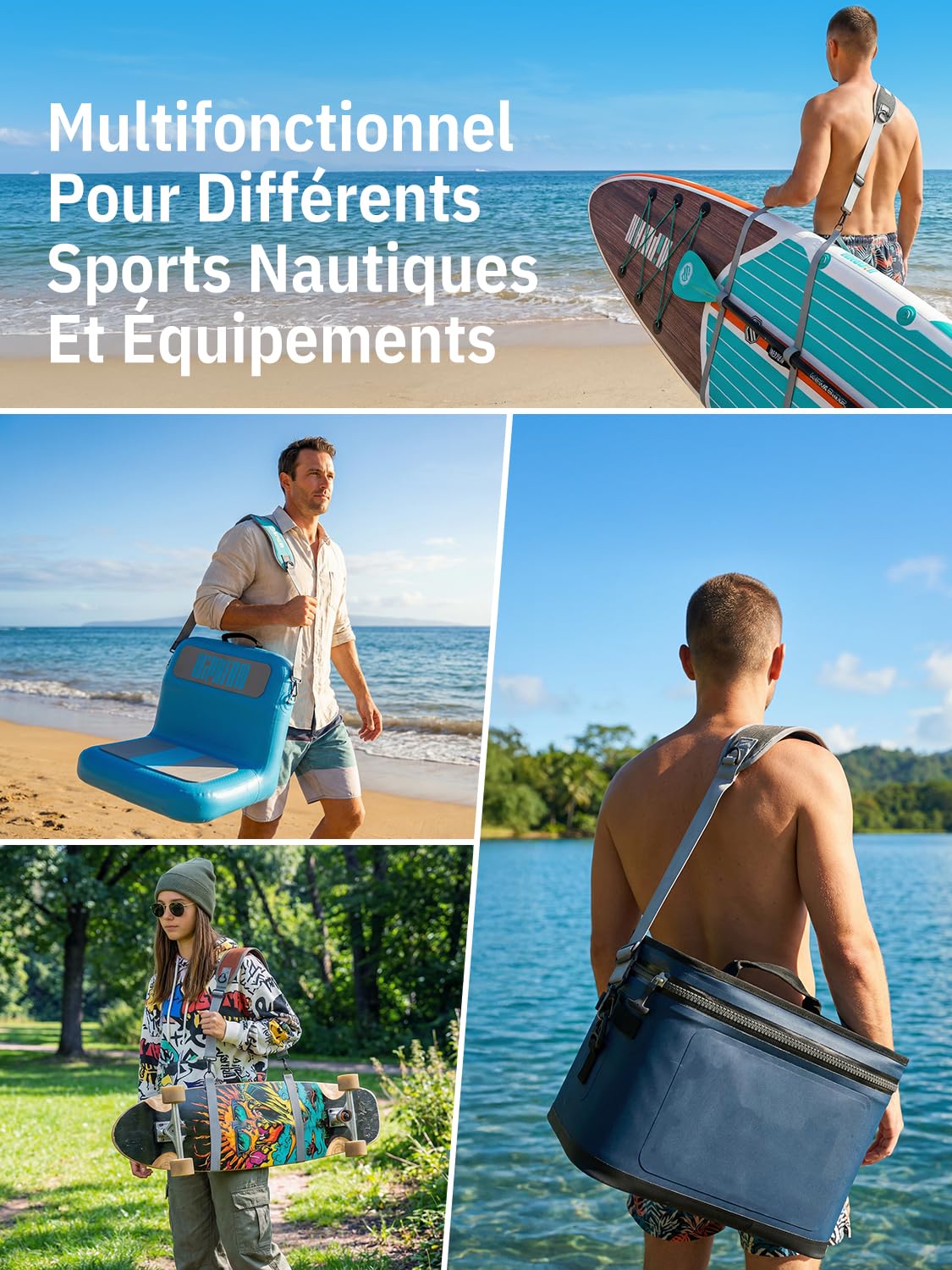 niphean Sangle Paddle, Accessoire Paddle pour Paddle Gonflable, SUP Sangle de Transport Réglable avec Sangle de Serrage pour Kayak, Paddle, Sangles de Planche de Surf avec Bandoulière Matelassée