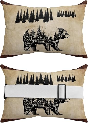 Bear Silhouette - Almohadas para descansar en la cabeza para exteriores, 2 unidades, diseño de árbol de oso, estilo vintage, impermeable, para