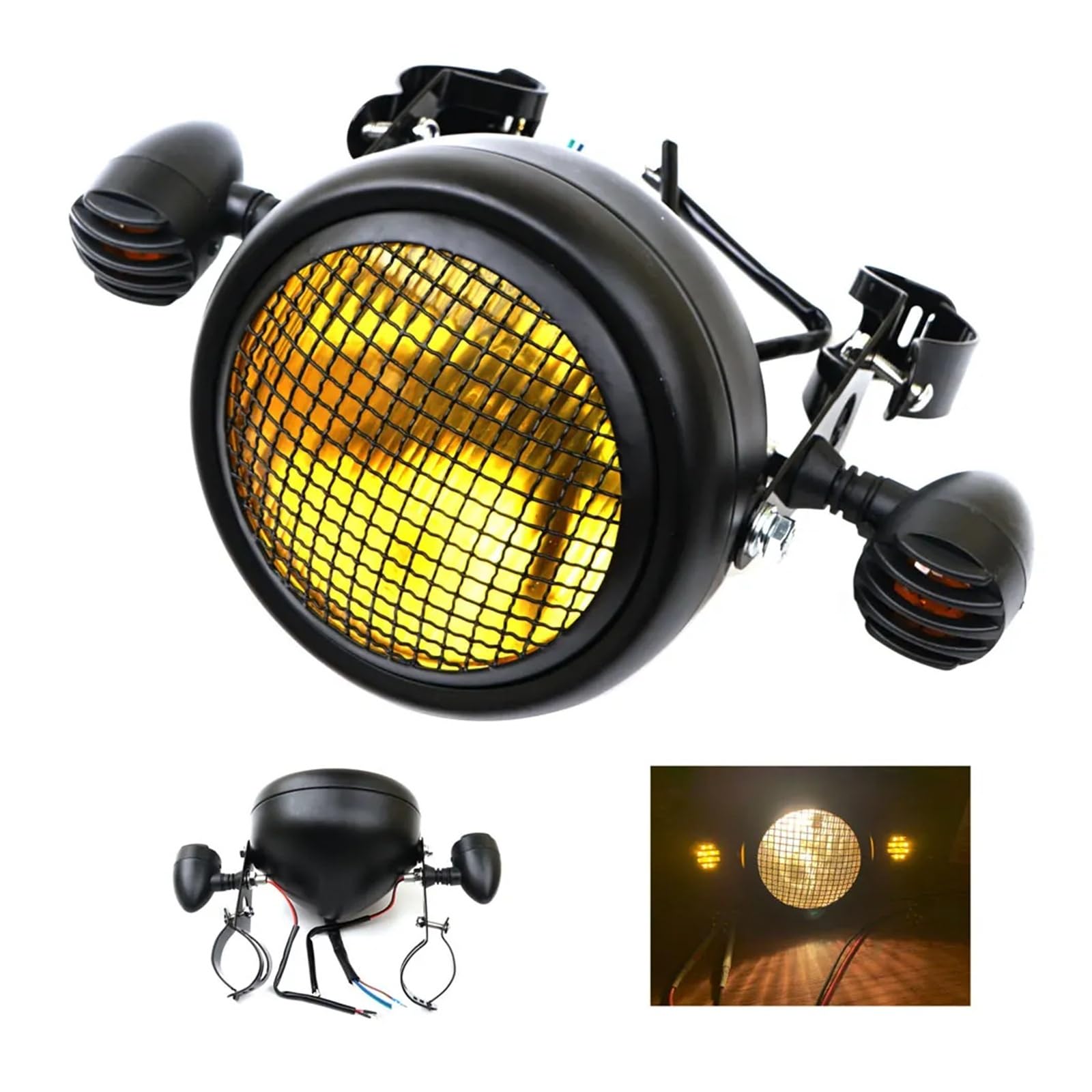 ESPYN Phares Avant Moto Phare Avant Universel 5,75 Pouces Pour Moto Scooter Feu Avant Rond Rétro En Maille