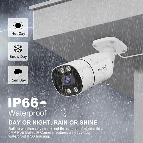 Miniatura 7 de JideTech Cámara bala IP PoE de 5MP para exteriores con audio de 2 vías, cámara de seguridad IP de lente de 0.142 in para interiores, IR de 120 pies,